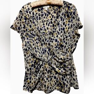 Alfani Top 2X Nylon Layers Stretch Knit Coffin Drape Bodice Leopard Shirt Blouse